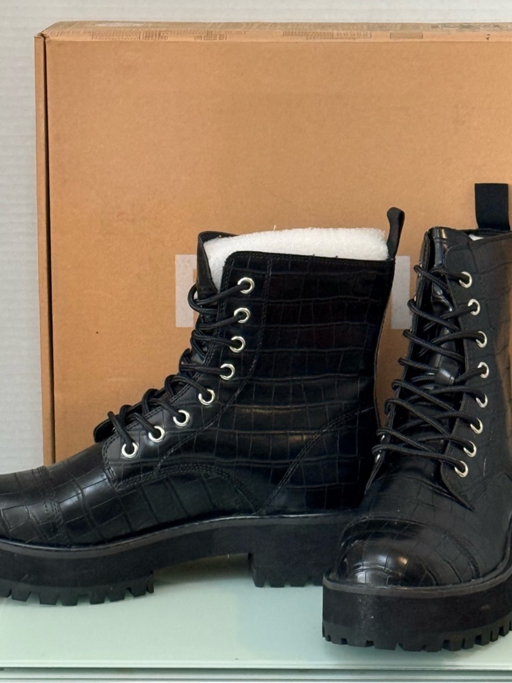 Faryl by Farylrobin Cammy Black Croc Combat Boots Lug Sole Size 8 - Picture 4 of 7